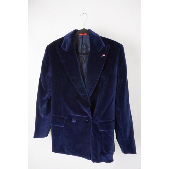 Isaia Royal Blue Velvet Peak Lapel Silk Cotton Womens Blazer Sz 40R BRAND NEW